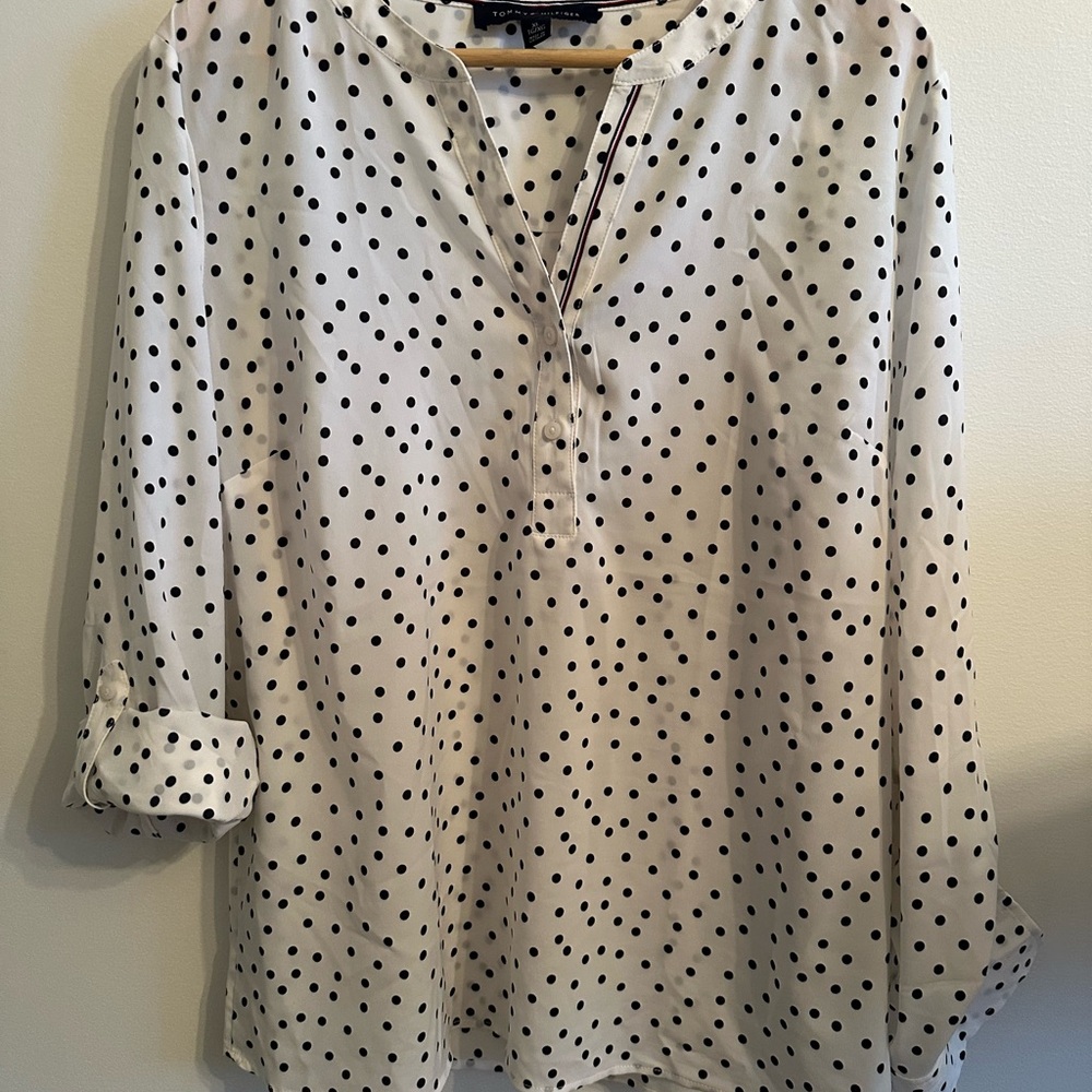 Tommy Hilfiger Navy and White Polka Dot Tunic Blouse